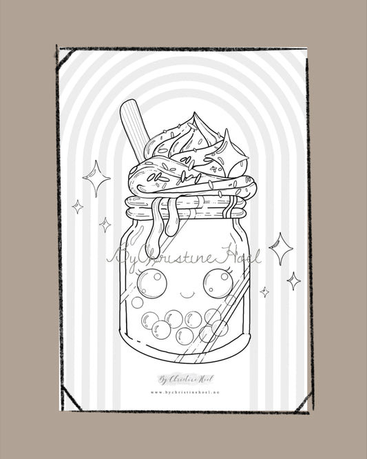 Fargeleggingsark 🎁 Gratis digital nedlastning ✨ «Boba tea» 🧋