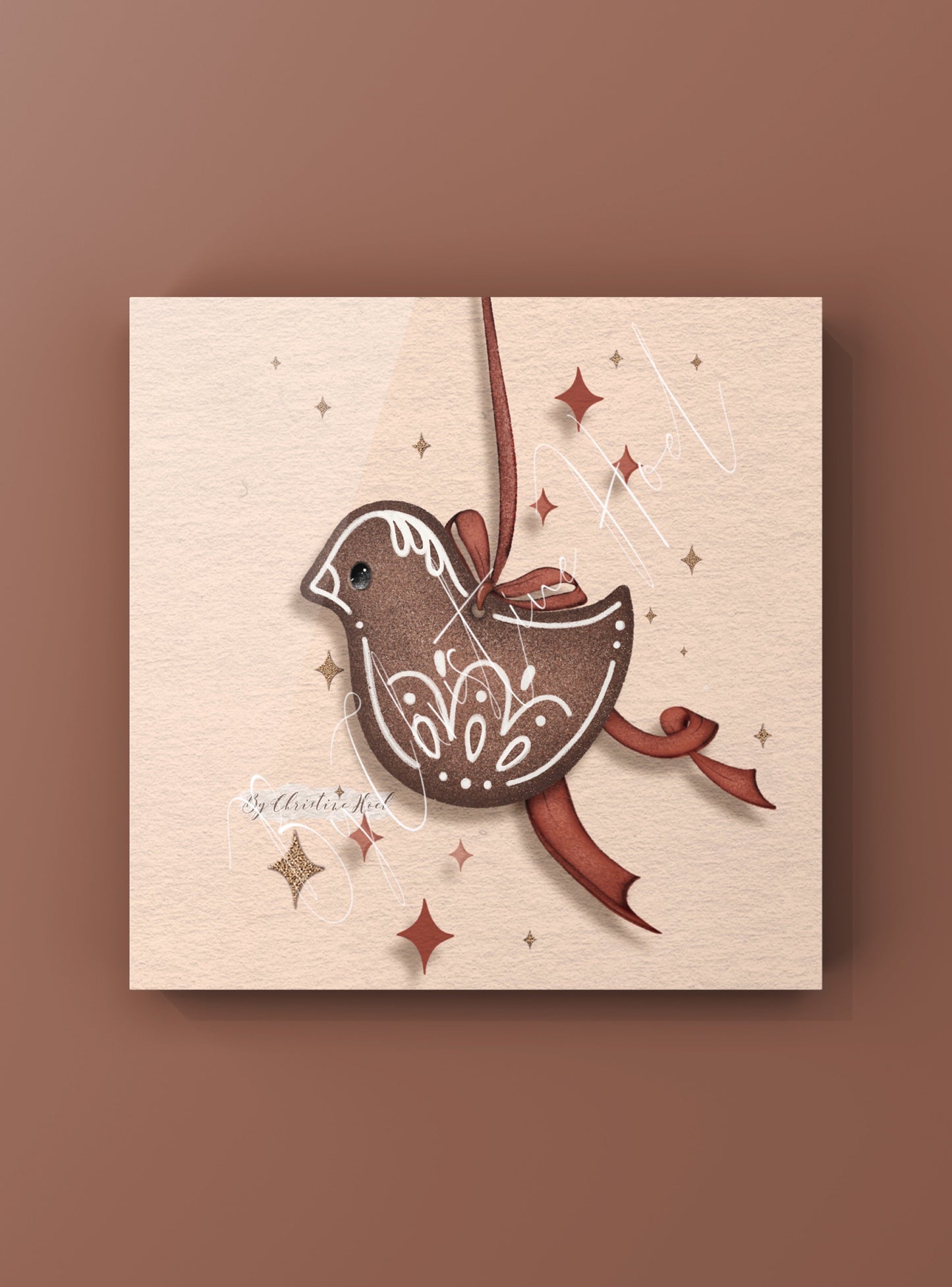 Pepperkaker Fugl & Hjerte - 10x10 cm doble kort 2pk