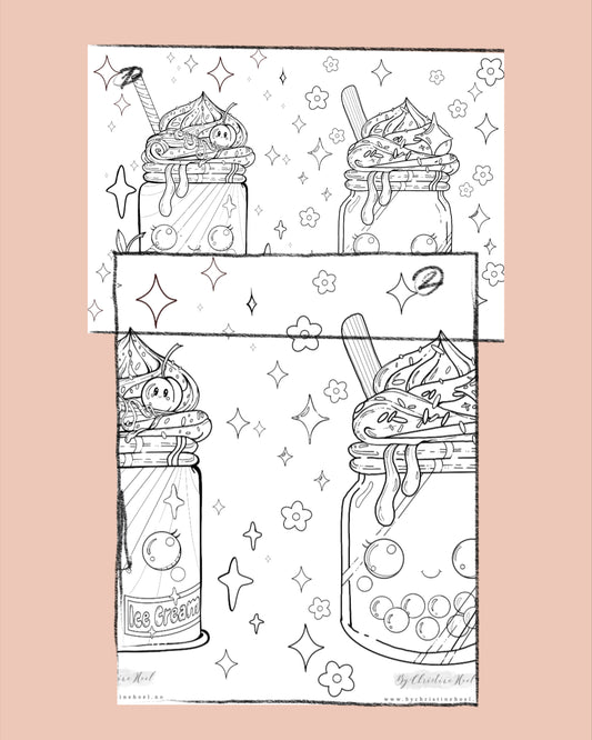 Fargeleggingsark 🎁 Gratis digital nedlastning ✨ «Ice cream Friends & Boba Tea»🍦