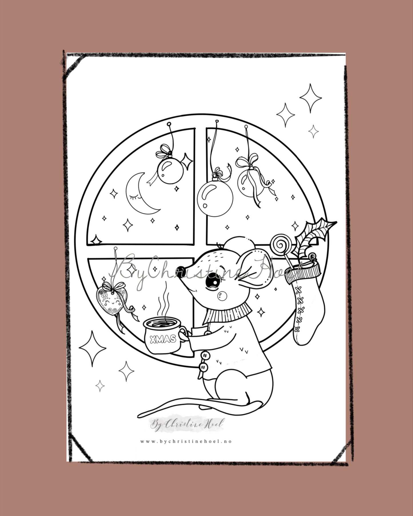 Fargeleggingsark 🎁 Gratis digital nedlastning ✨ «Julekveld» 🐭