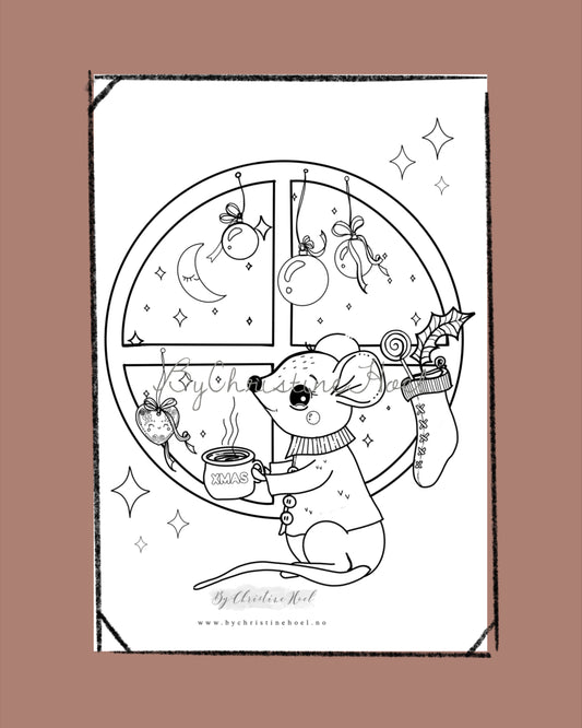 Fargeleggingsark 🎁 Gratis digital nedlastning ✨ «Julekveld» 🐭