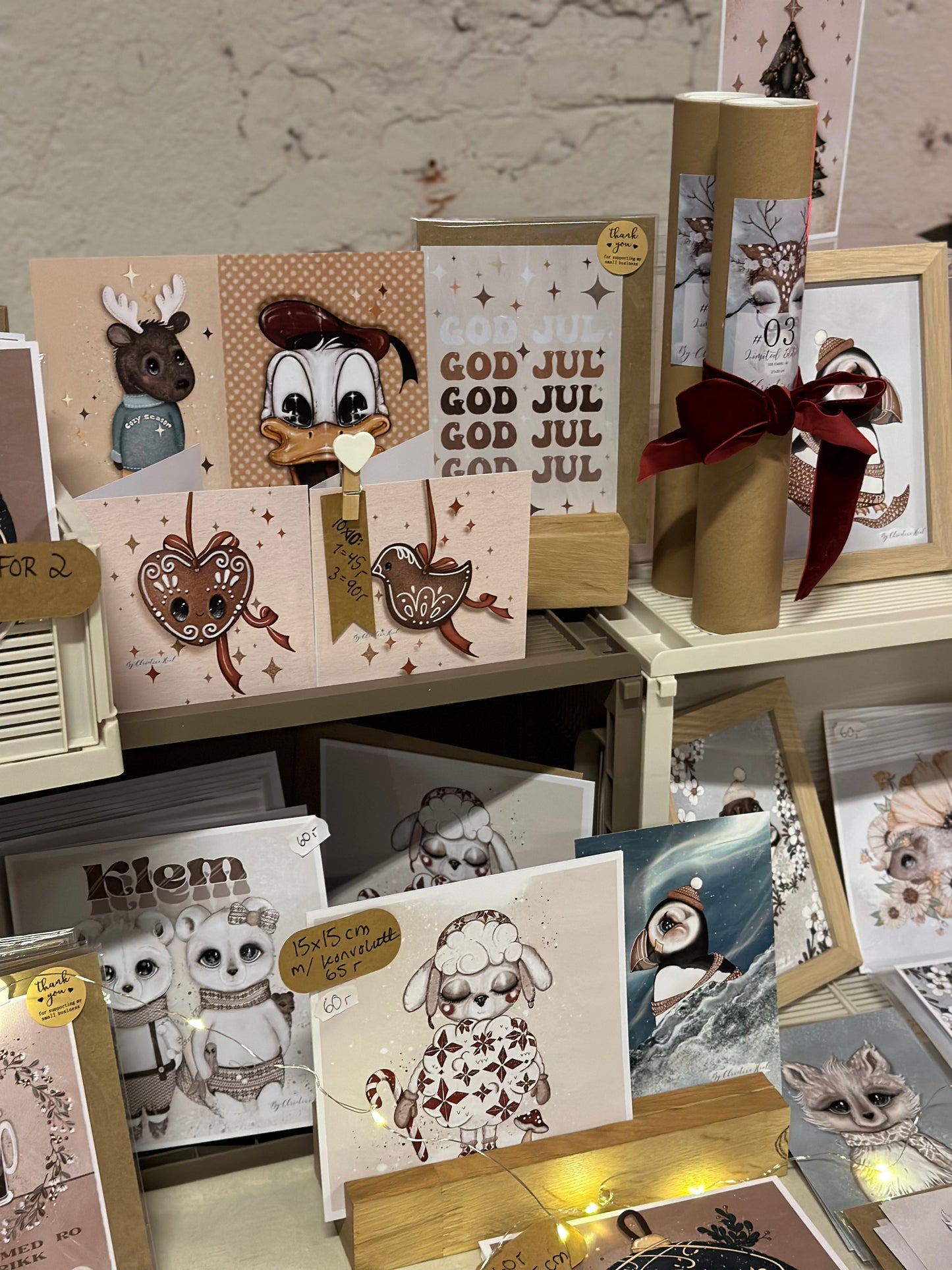 Pepperkaker Fugl & Hjerte - 10x10 cm doble kort 2pk