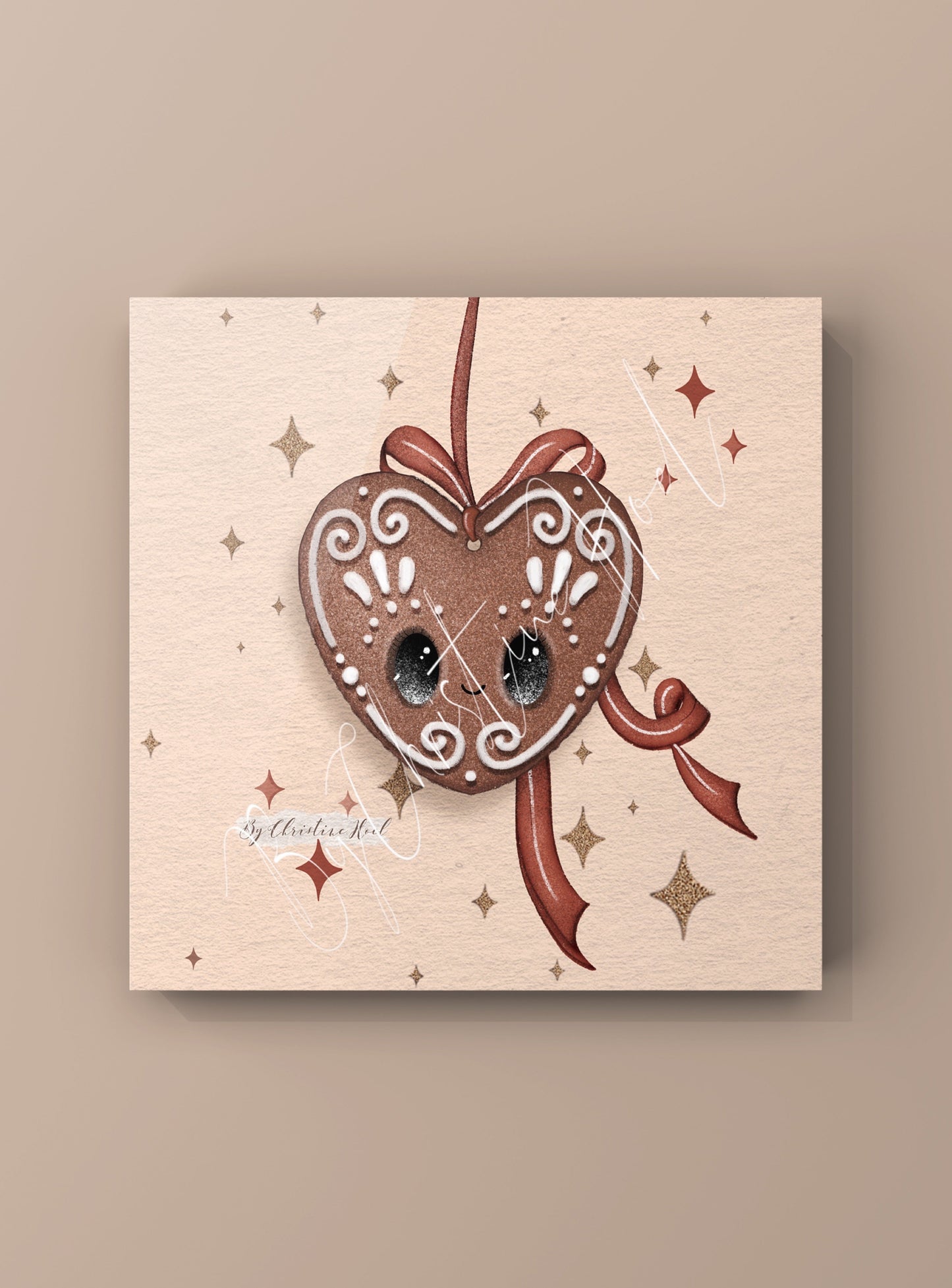 Pepperkaker Fugl & Hjerte - 10x10 cm doble kort 2pk