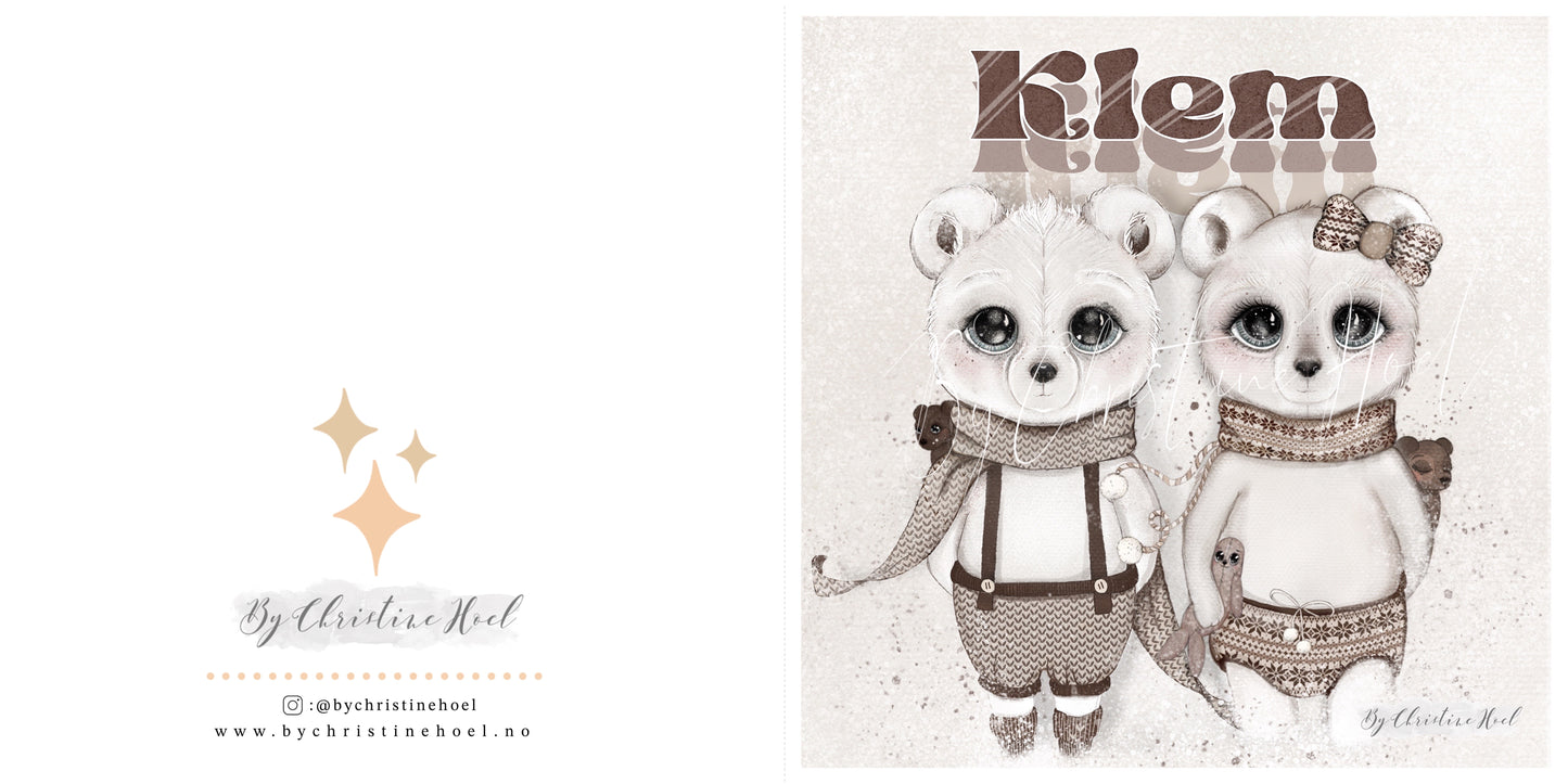 Bamseklem ❤️ 15x15 cm dobbelt kort