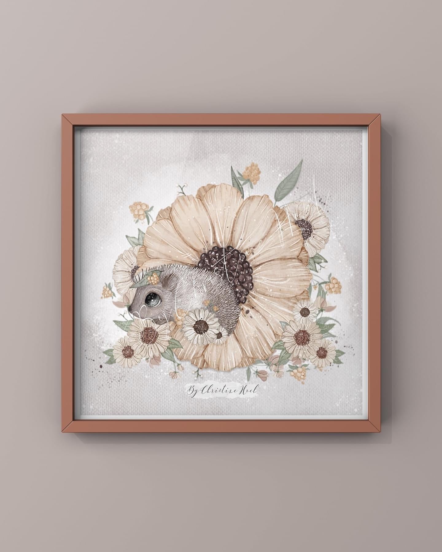 Blomst 🌼 Pinnsvin 🦔 15x15 cm miniprint / kort