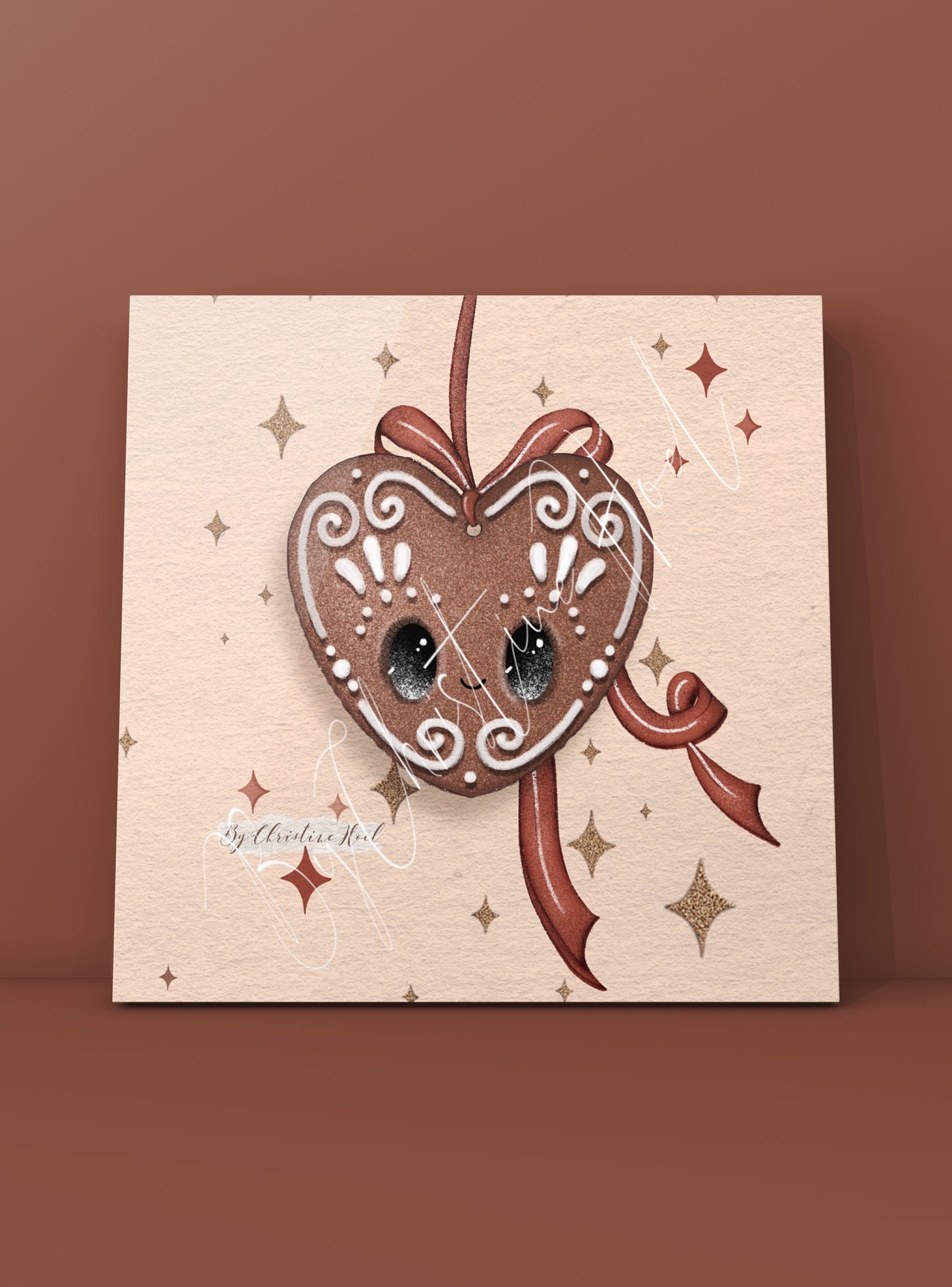 Pepperkaker Fugl & Hjerte - 10x10 cm doble kort 2pk