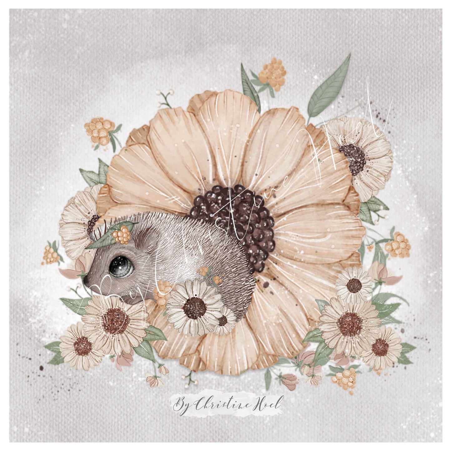 Blomst 🌼 Pinnsvin 🦔 15x15 cm miniprint / kort