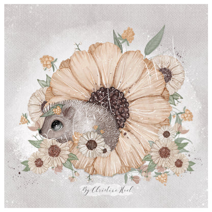 Blomst 🌼 Pinnsvin 🦔 15x15 cm miniprint / kort