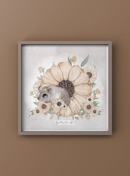 Blomst 🌼 Pinnsvin 🦔 15x15 cm miniprint / kort