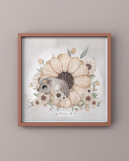 Blomst 🌼 Pinnsvin 🦔 15x15 cm miniprint / kort