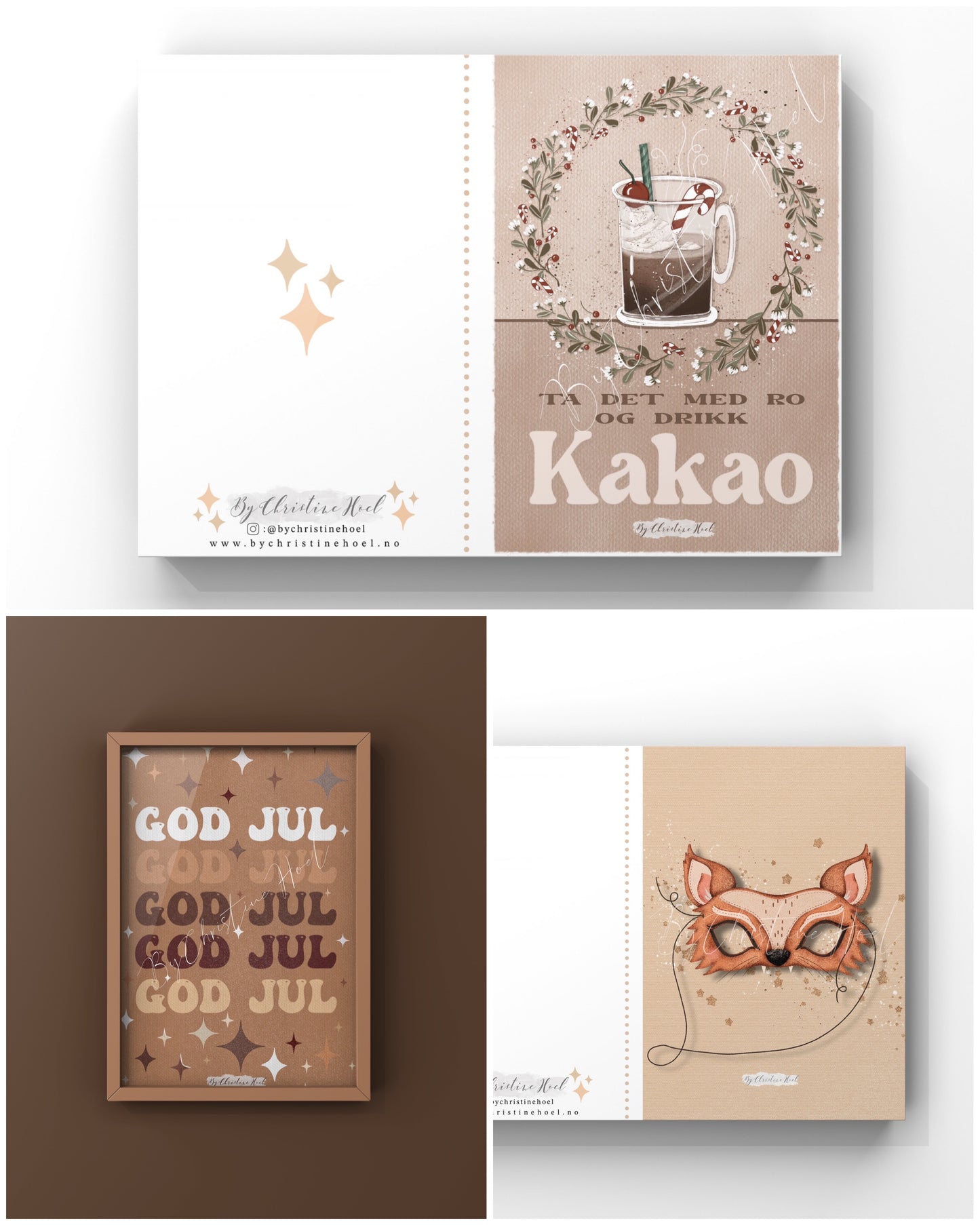 Julekortpakke #5 ⭐️ 3 stk - kort & konvolutter